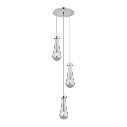 Innovations Owego 13in 3-Light Multi Pendant | Art Deco Polished Nickel and Light Smoke Glass | Kitchen Island | Model 113-451-1P-PN-G451-4SM