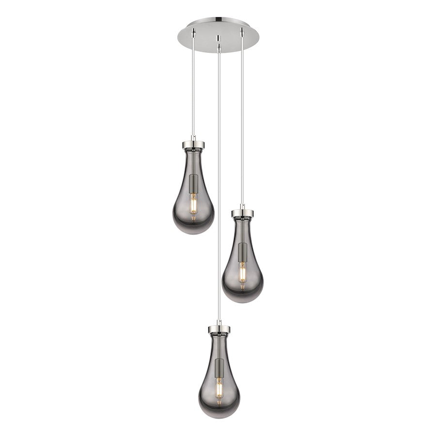 Innovations Owego 13in 3-Light Multi Pendant | Art Deco Polished Nickel and Light Smoke Glass | Kitchen Island | Model 113-451-1P-PN-G451-5SM