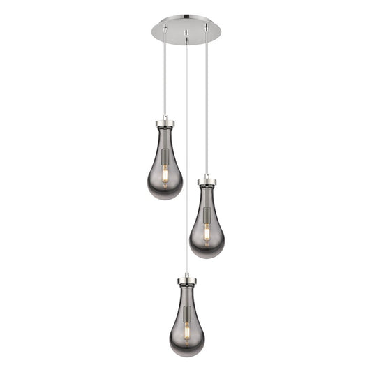 Innovations Owego 13in 3-Light Multi Pendant | Art Deco Polished Nickel and Light Smoke Glass | Kitchen Island | Model 113-451-1P-PN-G451-5SM