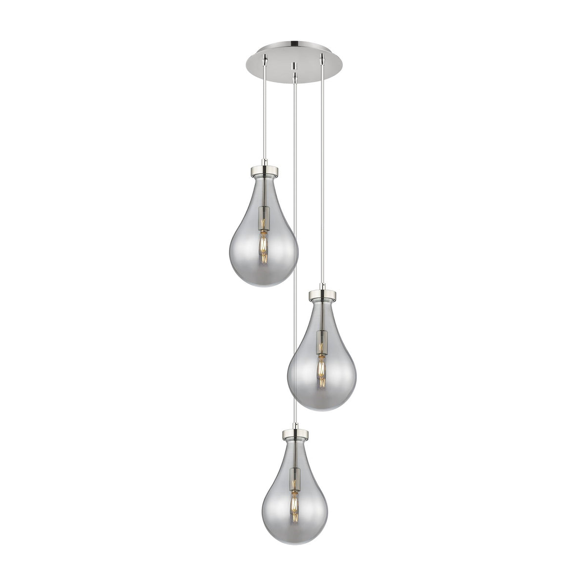 Innovations Owego 13in 3-Light Multi Pendant | Art Deco Polished Nickel and Light Smoke Glass | Kitchen Island | Model 113-451-1P-PN-G451-7SM