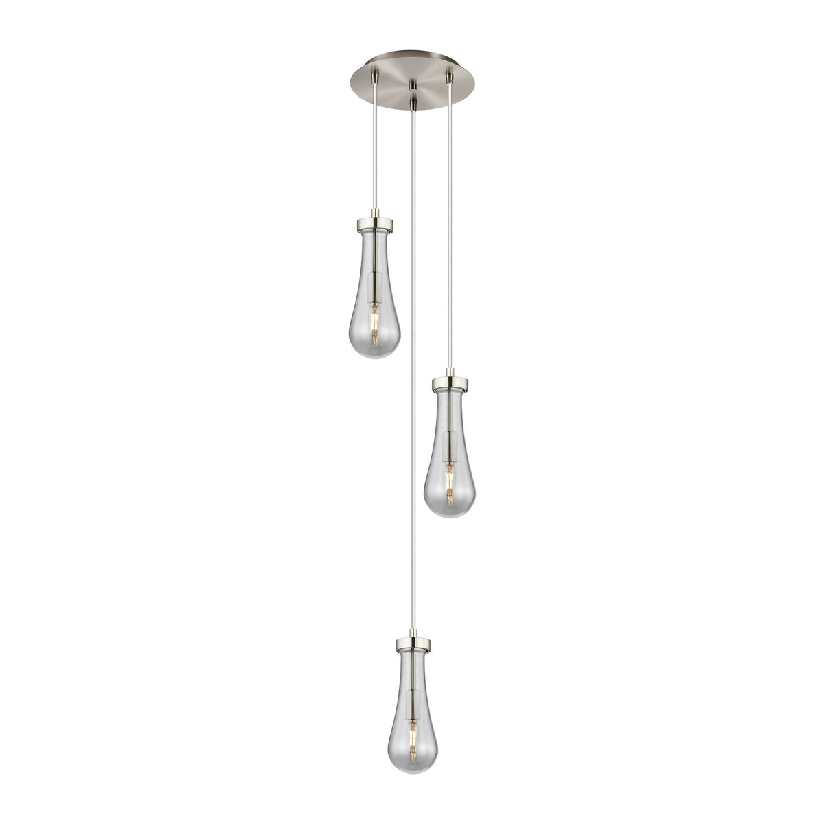 Innovations Owego 13in 3-Light Multi Pendant | Art Deco Brushed Satin Nickel and Light Smoke Glass | Kitchen Island | Model 113-451-1P-SN-G451-4SM