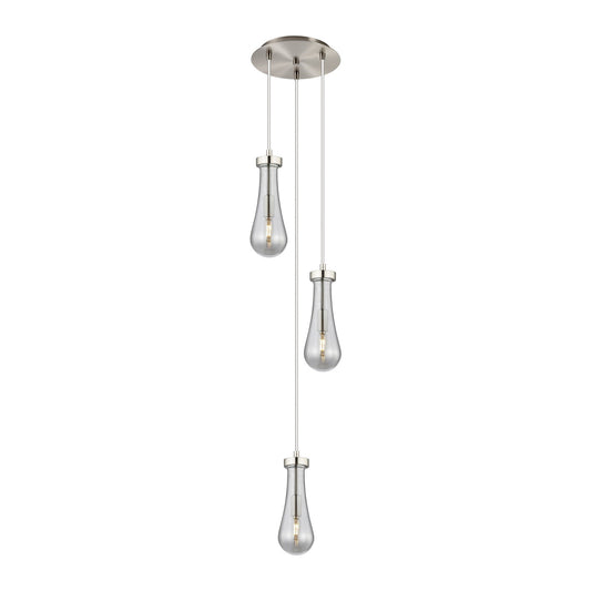 Innovations Owego 13in 3-Light Multi Pendant | Art Deco Brushed Satin Nickel and Light Smoke Glass | Kitchen Island | Model 113-451-1P-SN-G451-4SM