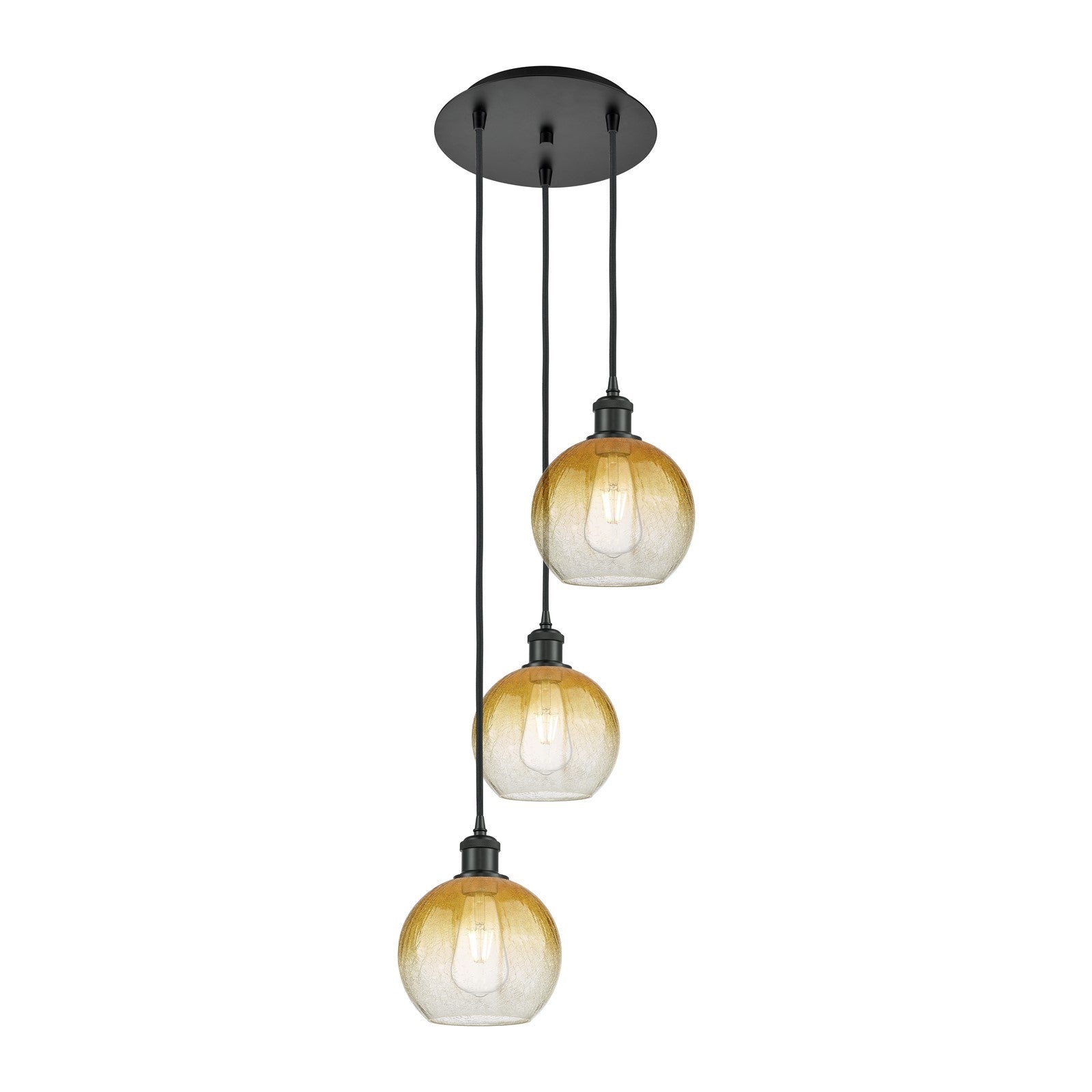 Innovations Brookhaven 14in 3-Light Multi Pendant | Industrial Matte Black Steel and Amber Glass | Kitchen Island & Dining | Model 113B-3P-BK-G483-8AM