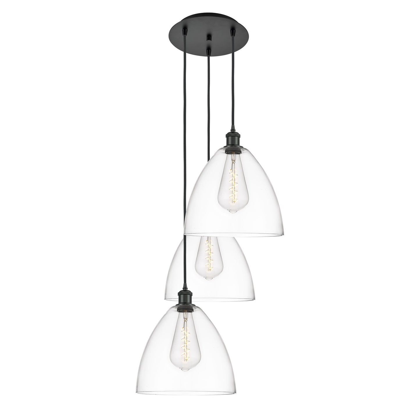 Innovations Bristol 19in 3-Light Multi Pendant | Industrial Matte Black Steel and Clear Glass | Kitchen Island & Dining Room | Model 113B-3P-BK-GBD-122