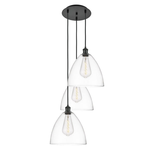 Innovations Bristol 19in 3-Light Multi Pendant | Industrial Matte Black Steel and Clear Glass | Kitchen Island & Dining Room | Model 113B-3P-BK-GBD-122