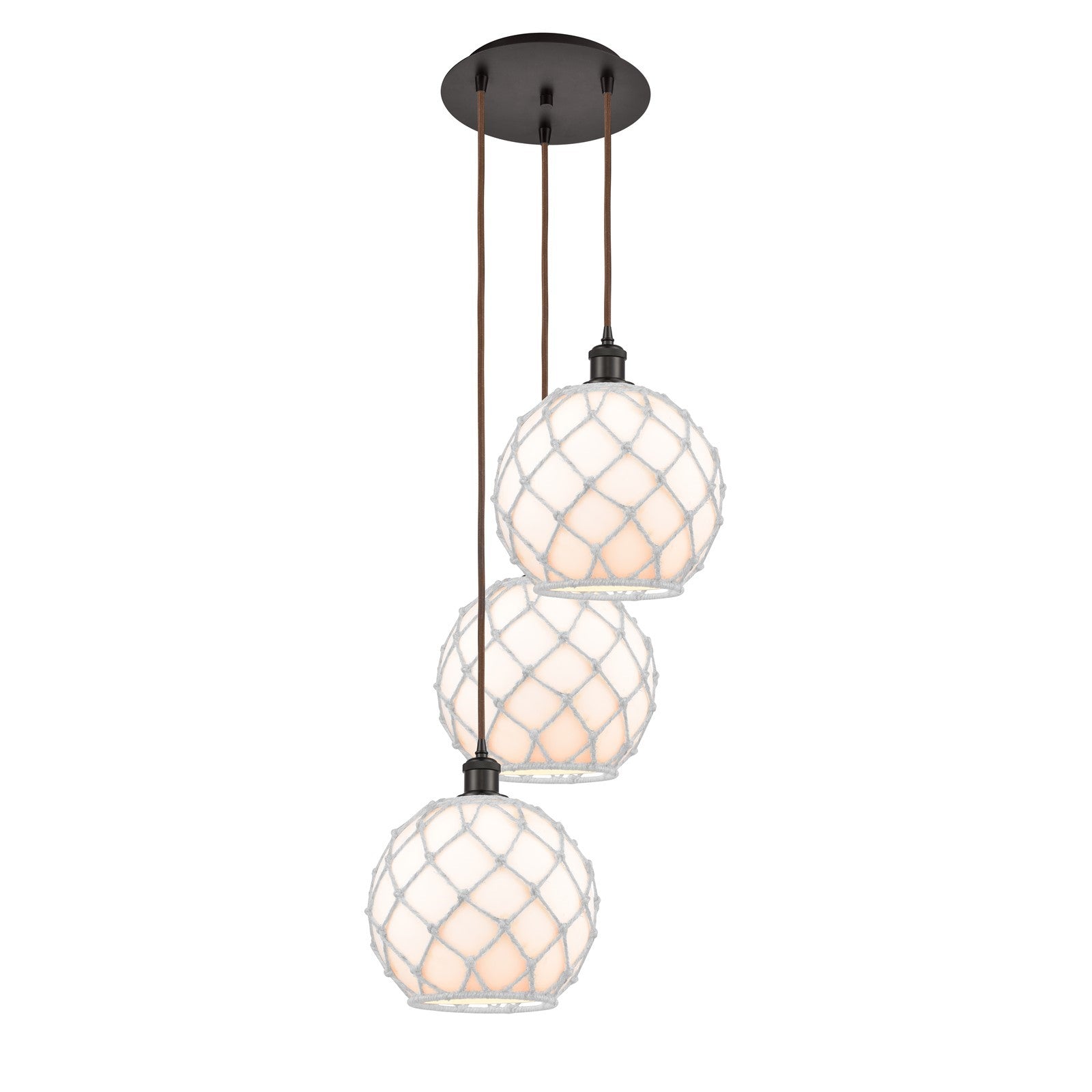 Innovations Farmhouse 17in 3-Light Multi Pendant | Industrial Oil Rubbed Bronze Steel and White Glass with Rope | Kitchen | Model 113B-3P-OB-G121-10RW