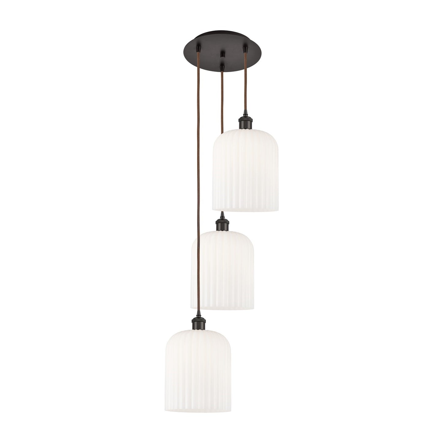 Innovations Bridal Veil 12in 3-Light Multi Pendant | Industrial Oil Rubbed Bronze and Gloss White Ribbed Glass | Kitchen | Model 113B-3P-OB-G559-8GWH