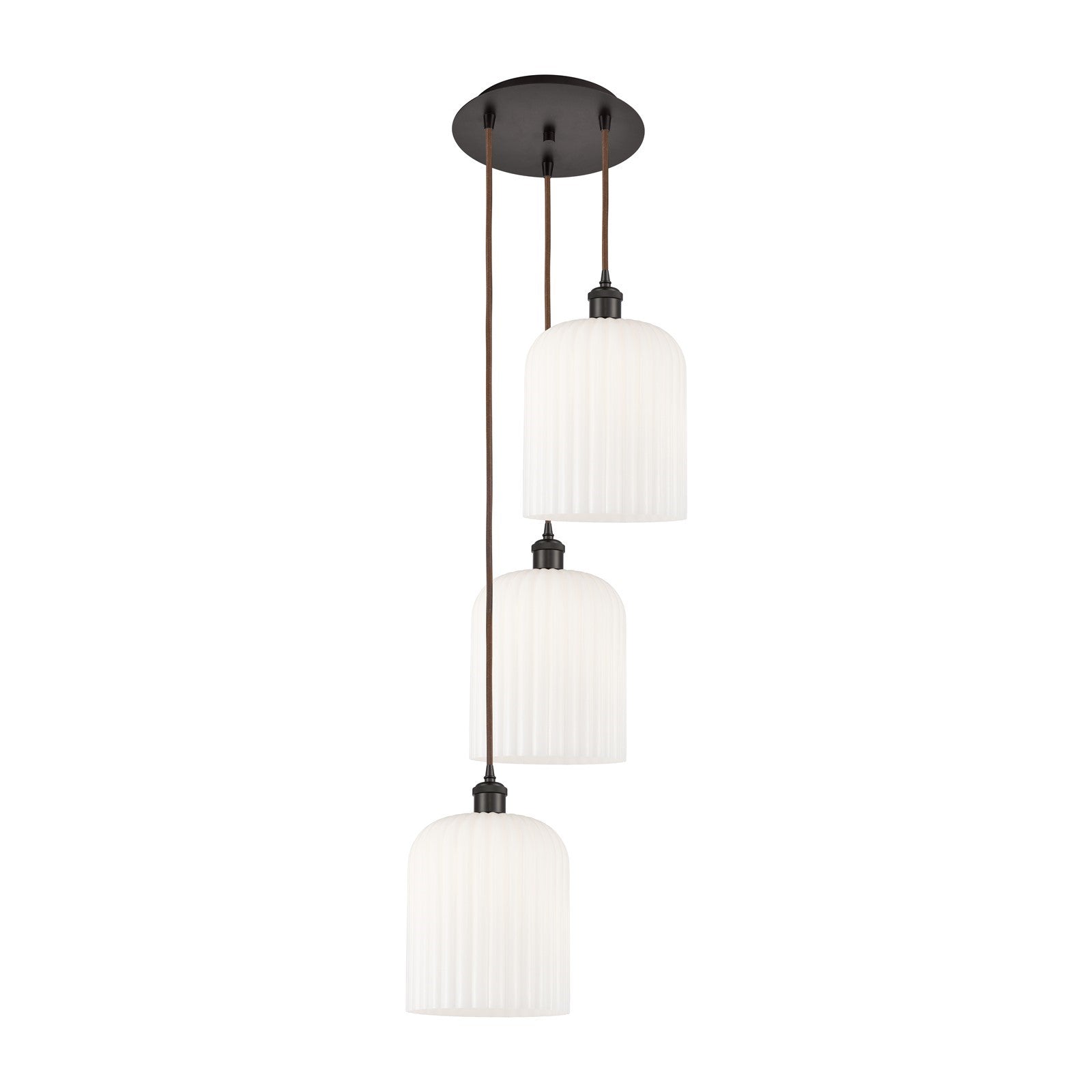 Innovations Bridal Veil 12in 3-Light Multi Pendant | Industrial Oil Rubbed Bronze and Gloss White Ribbed Glass | Kitchen | Model 113B-3P-OB-G559-8GWH