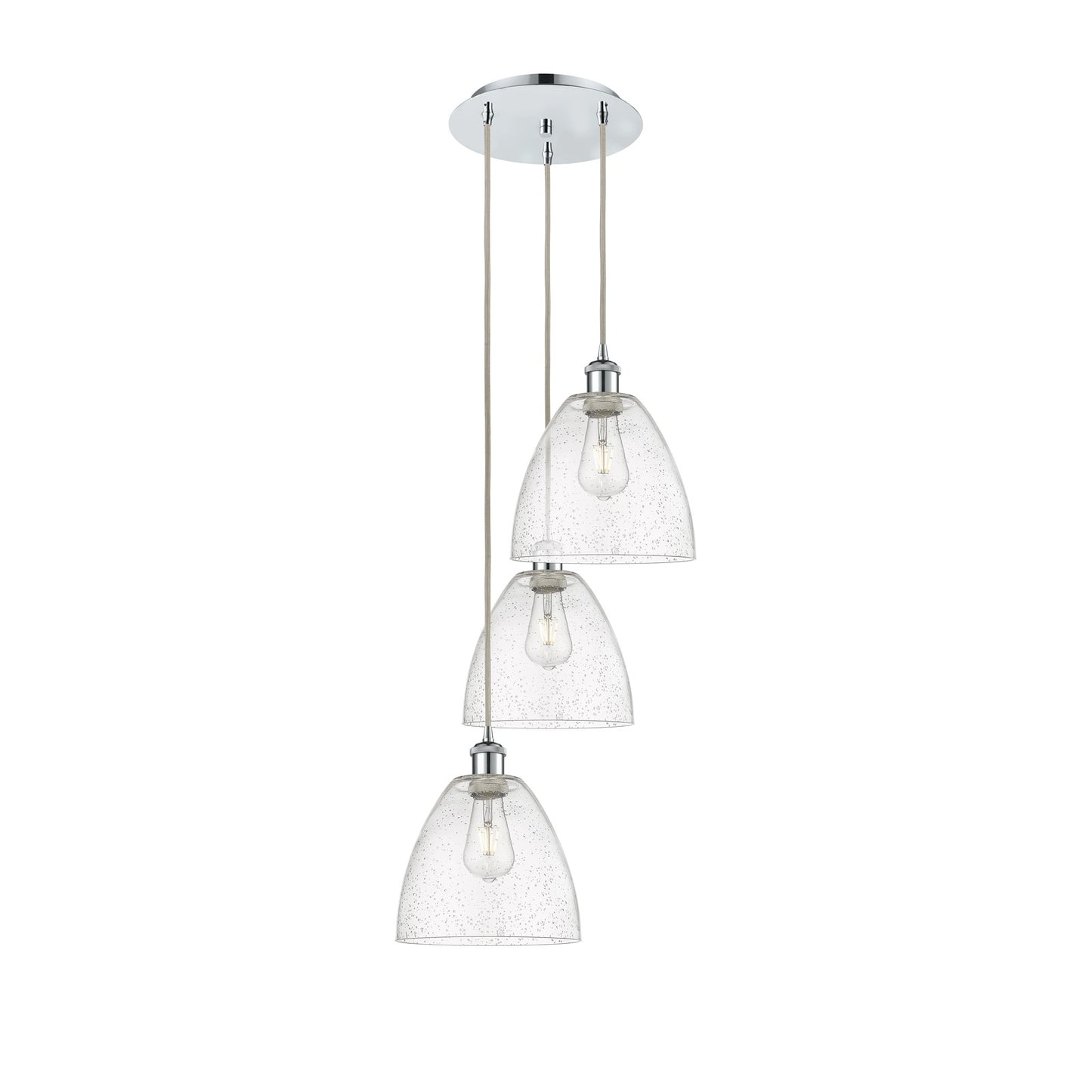 Innovations Bristol 16in 3-Light Multi Pendant | Industrial Polished Chrome Steel and Seedy Glass Dome Shade | Kitchen Island & | Model 113B-3P-PC-GBD-94