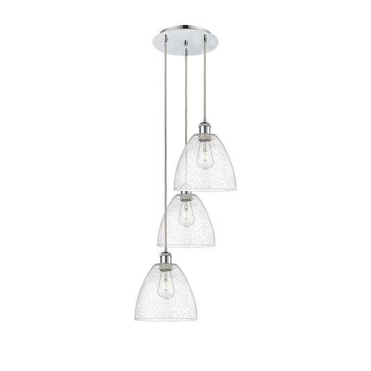 Innovations Bristol 16in 3-Light Multi Pendant | Industrial Polished Chrome Steel and Seedy Glass Dome Shade | Kitchen Island & | Model 113B-3P-PC-GBD-94
