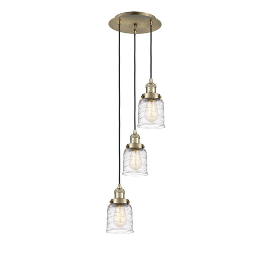 Innovations Bell 12in 3-Light Multi Pendant | Traditional Art Deco Antique Brass and Clear Deco Swirl Glass | Kitchen Island & | Model 113F-3P-AB-G513