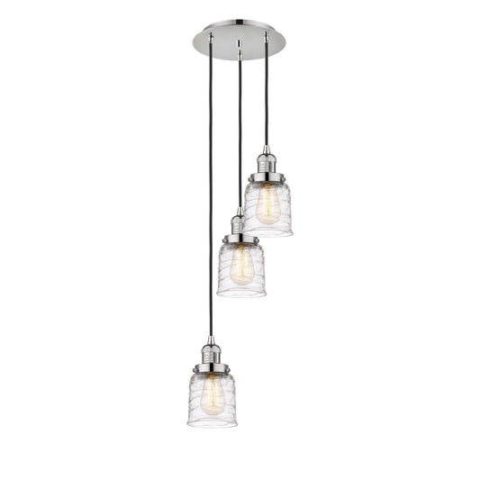 Innovations Bell 12in 3-Light Multi Pendant | Traditional Art Deco Polished Nickel and Clear Deco Swirl Glass | Kitchen Island & | Model 113F-3P-PN-G513