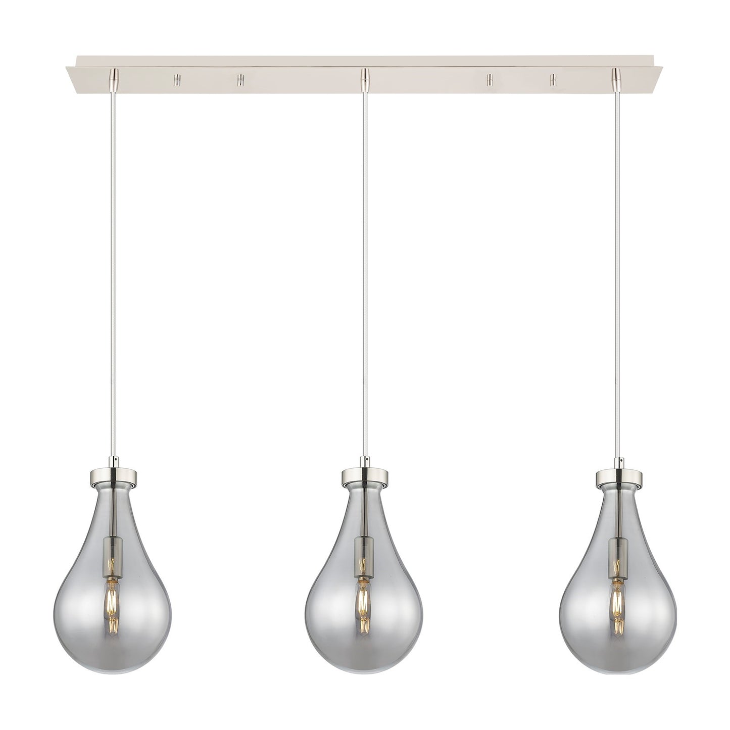 Innovations Owego 37in 3-Light Linear Pendant | Art Deco Polished Nickel and Light Smoke Teardrop Glass | Kitchen Island & | Model 123-451-1P-PN-G451-7SM