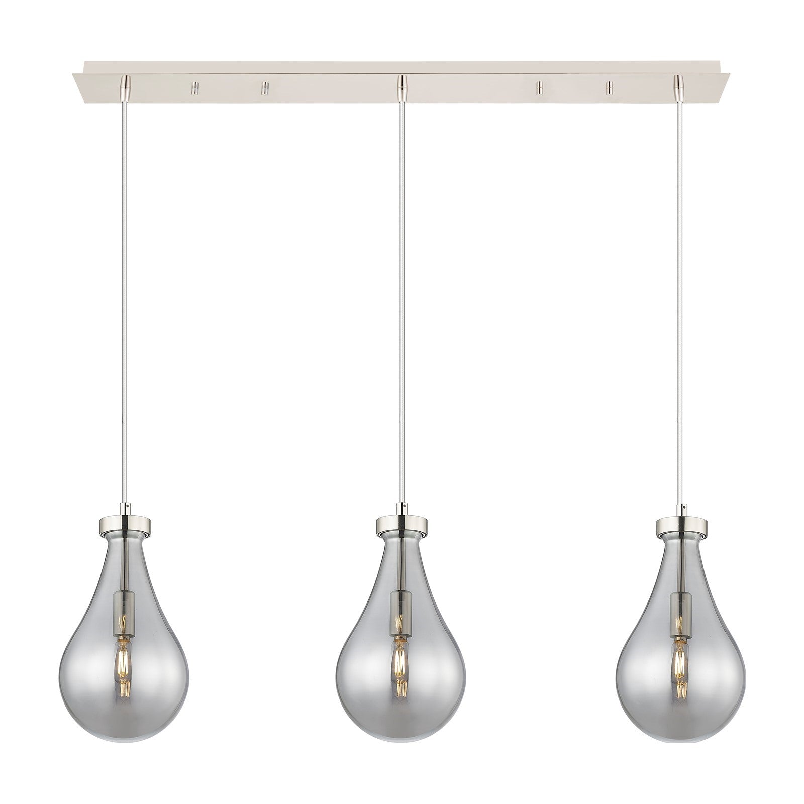 Innovations Owego 37in 3-Light Linear Pendant | Art Deco Polished Nickel and Light Smoke Teardrop Glass | Kitchen Island & | Model 123-451-1P-PN-G451-7SM