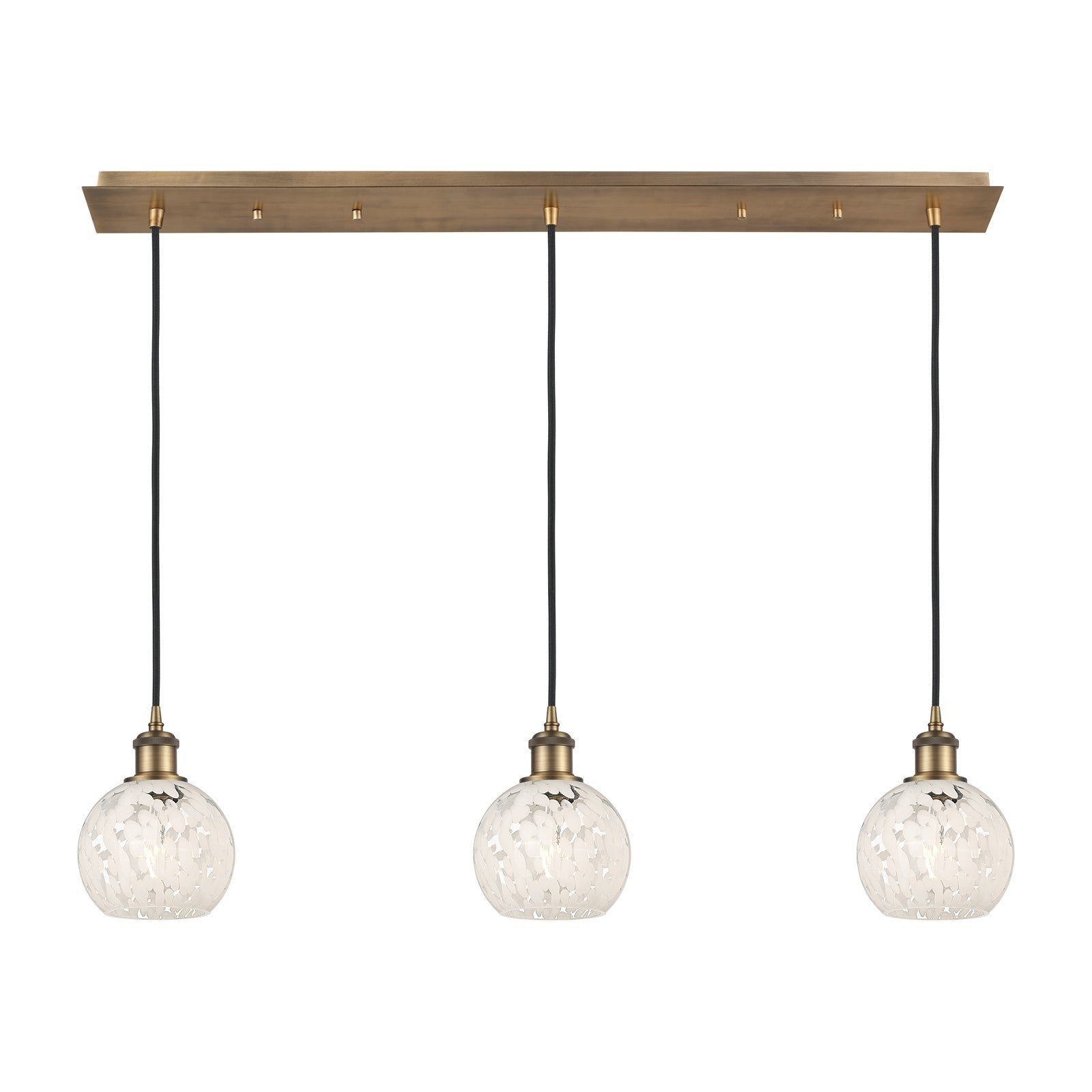 Innovations White Mouchette 38in 3-Light Linear Pendant | Art Deco Brushed Brass Steel and Clear Glass | Kitchen Island & | Model 123B-3P-BB-G1216-6WM