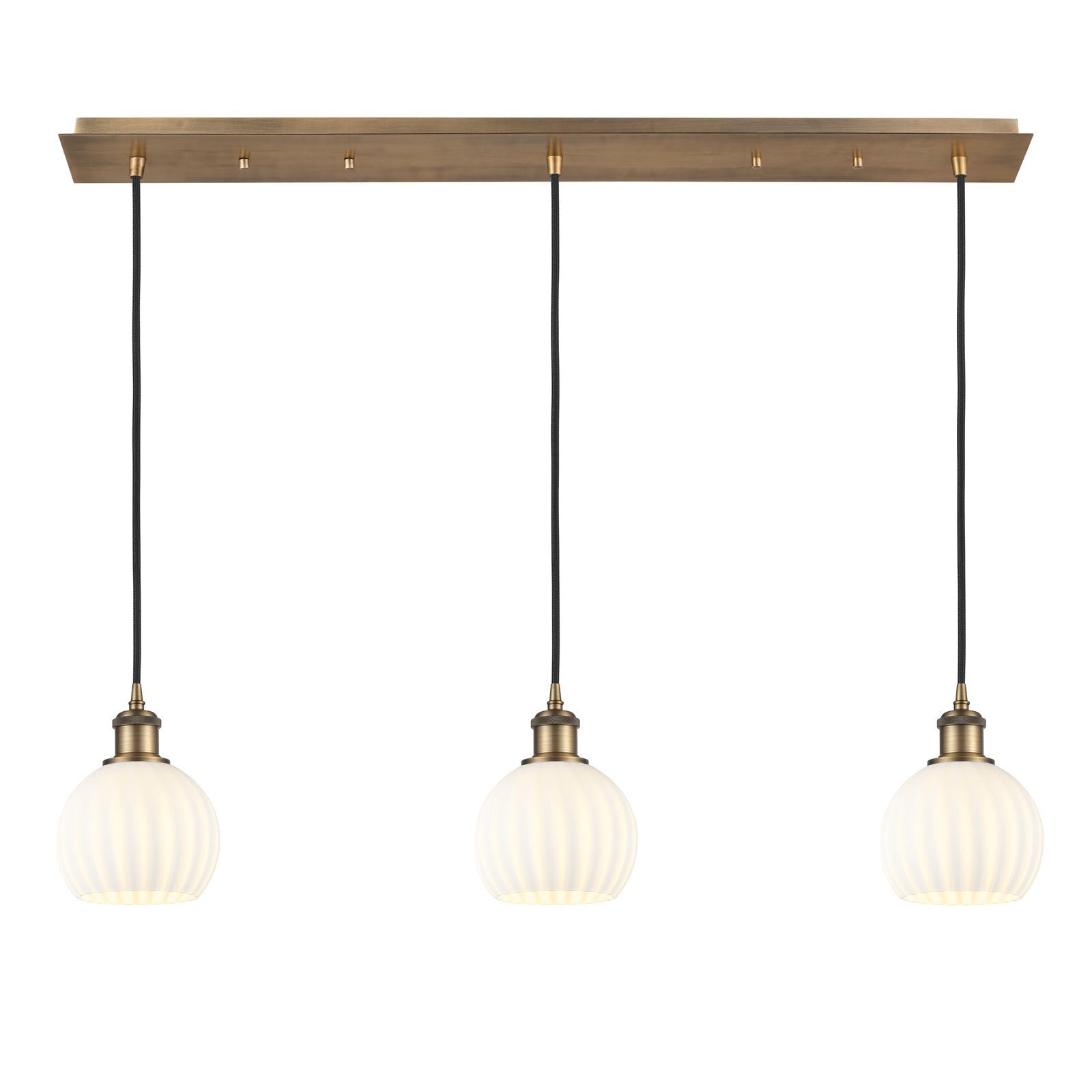 Innovations White Venetian 38in 3-Light Linear Pendant | Art Deco Brushed Brass Steel and Clear Glass | Kitchen Island & | Model 123B-3P-BB-G1217-6WV