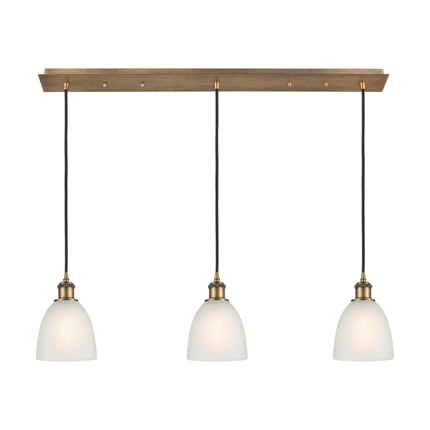Innovations Castile 38in 3-Light Linear Pendant | Art Deco Brushed Brass and White Glass | Kitchen Island & Dining Room | Model 123B-3P-BB-G381