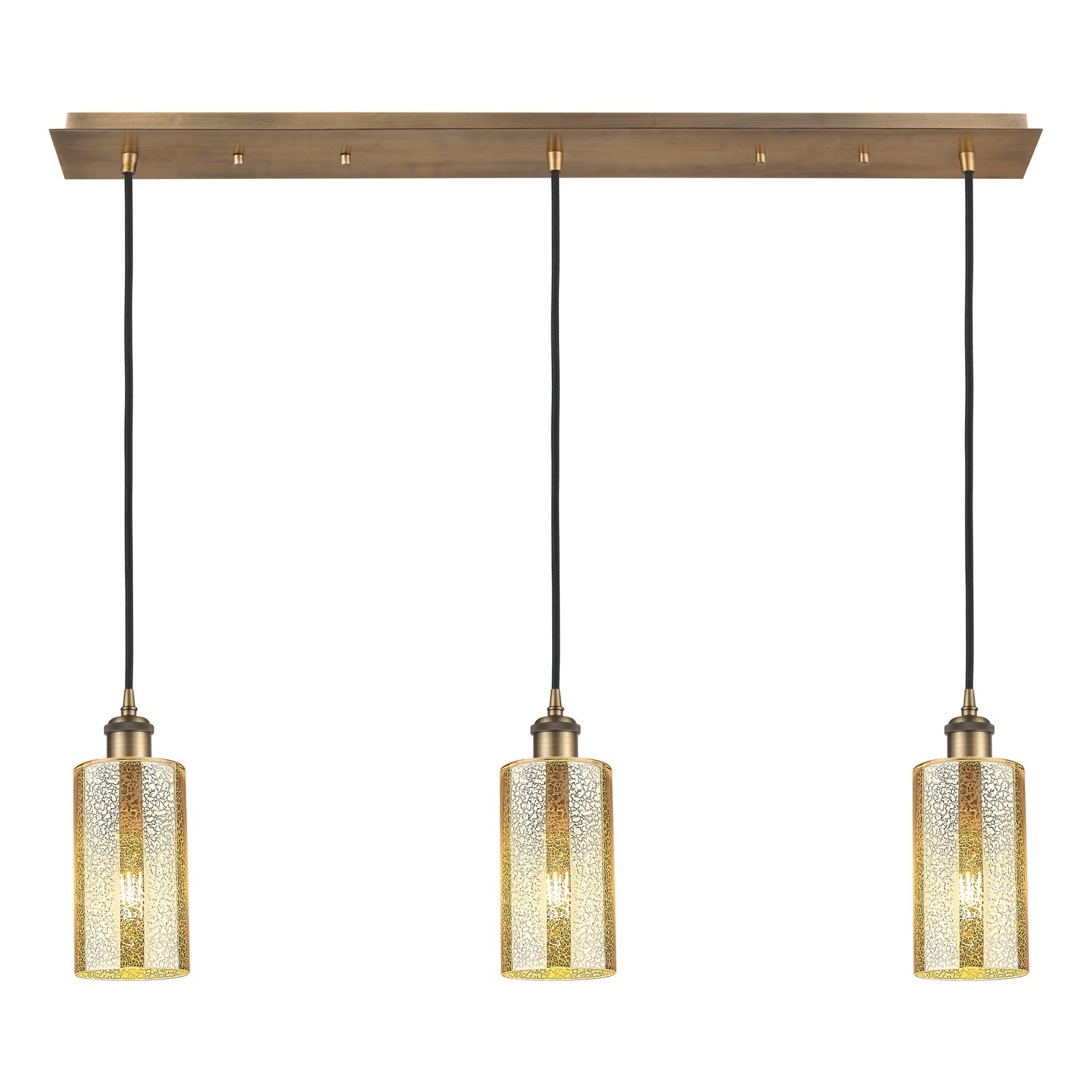 Innovations Crown Point 35in 3-Light Linear Pendant | Art Deco Brushed Brass and Mercury Glass | Kitchen Island & Dining Room | Model 123B-3P-BB-G434-7ME