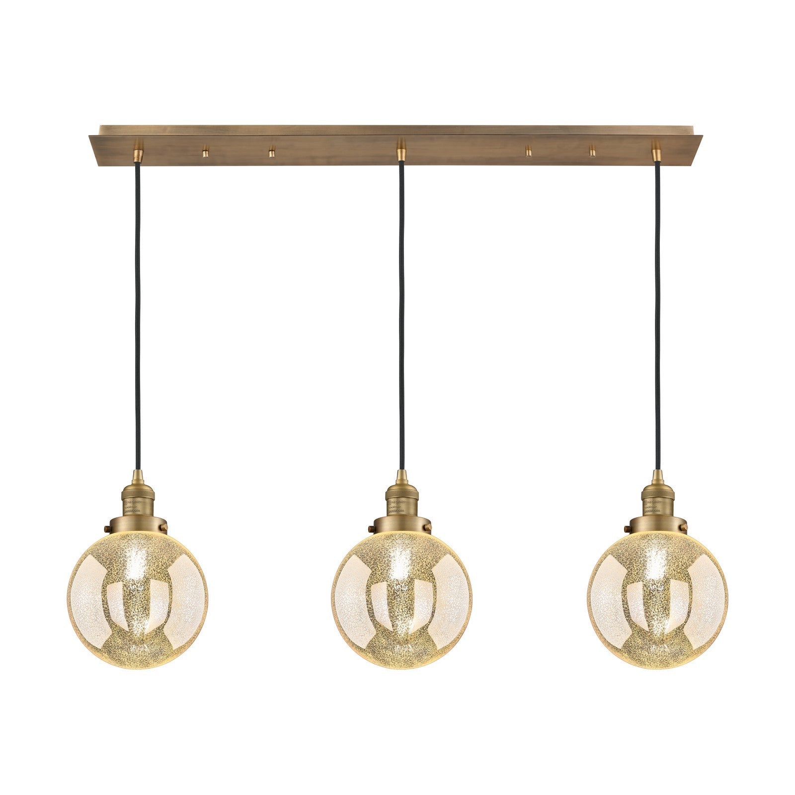 Innovations Beacon 40in 3-Light Linear Pendant | Art Deco Brushed Brass Steel and Mercury Seeded Glass | Kitchen Island & Dining | Model 123F-3P-BB-G208-8
