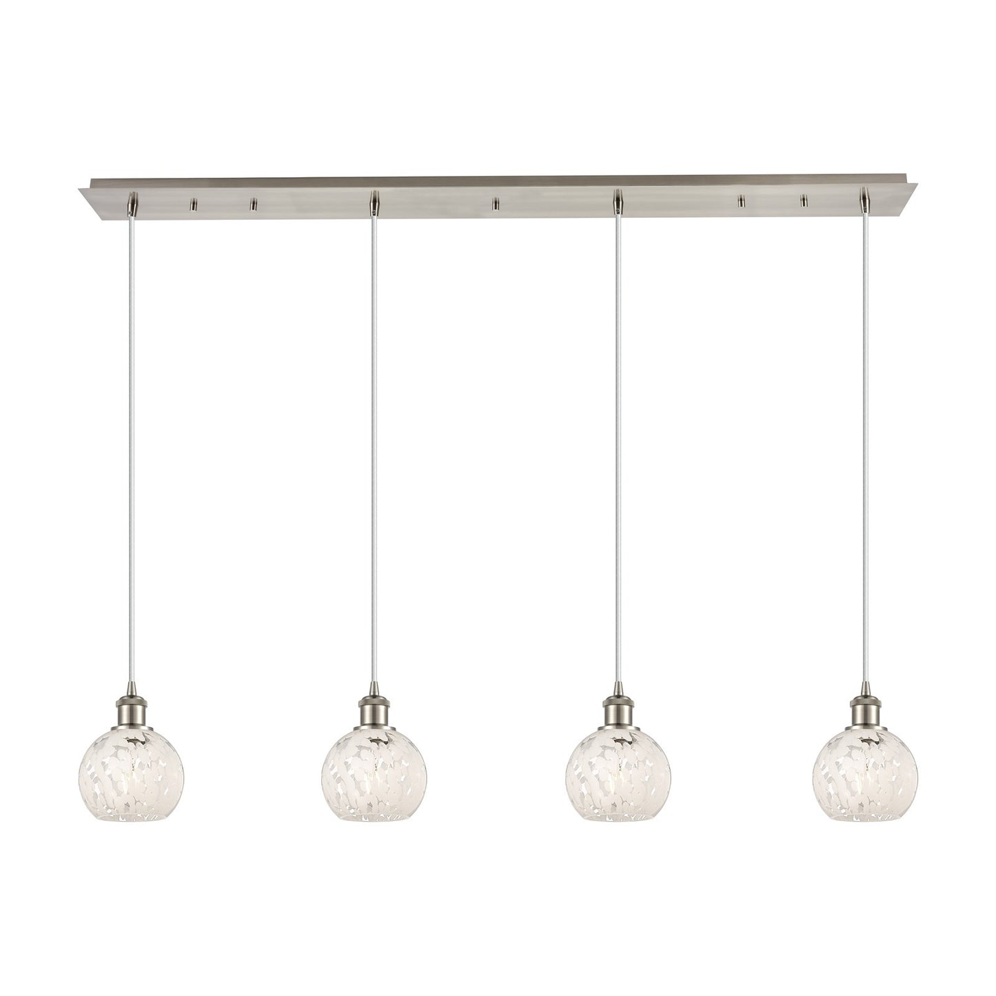 Innovations White Mouchette 50in 4-Light Linear Pendant | Art Deco Brushed Satin Nickel and Clear Glass | Kitchen Island & | Model 124B-4P-SN-G1216-6WM