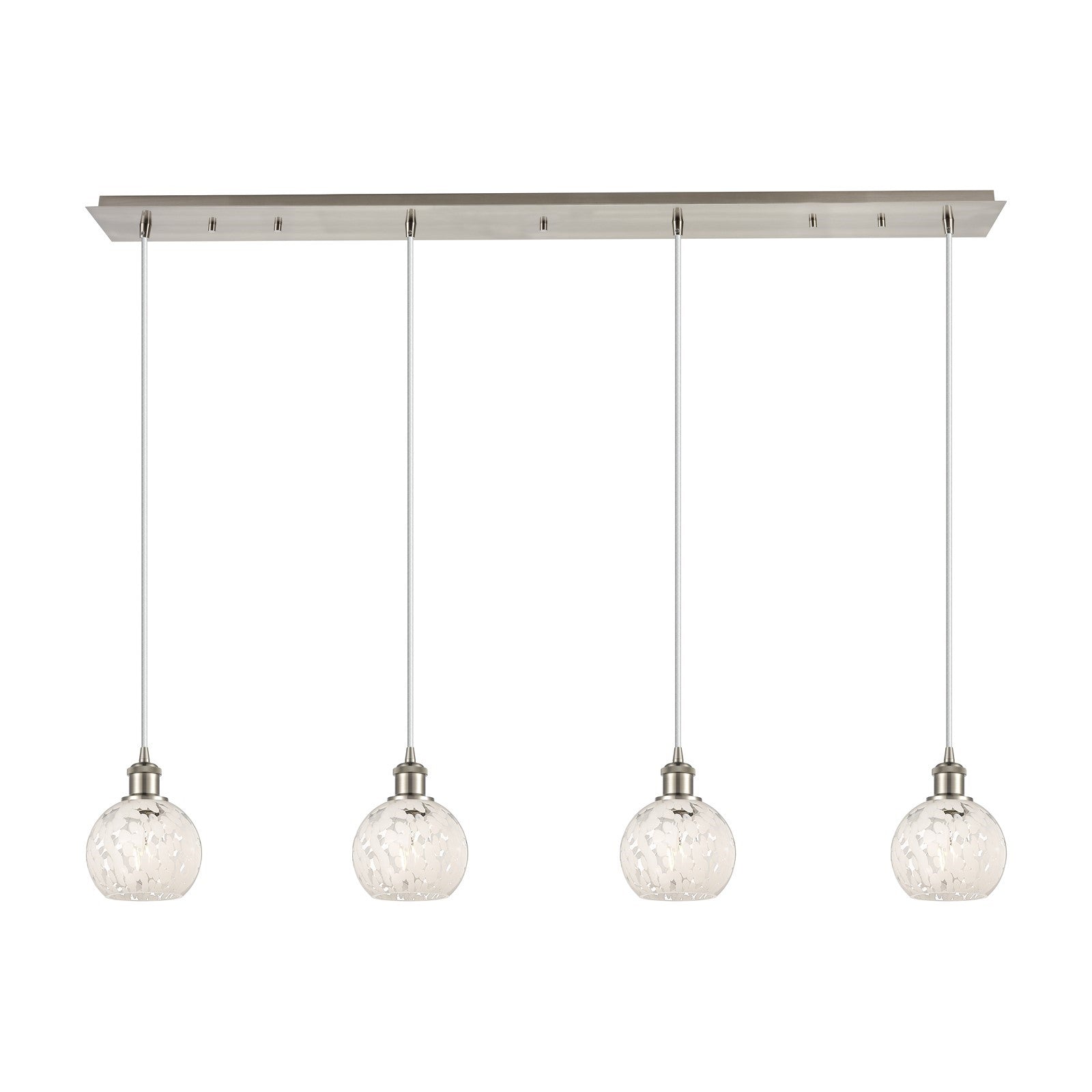 Innovations White Mouchette 50in 4-Light Linear Pendant | Art Deco Brushed Satin Nickel and Clear Glass | Kitchen Island & | Model 124B-4P-SN-G1216-6WM