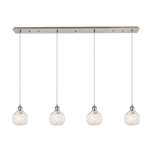 Innovations White Mouchette 50in 4-Light Linear Pendant | Art Deco Brushed Satin Nickel and Clear Glass | Kitchen Island & | Model 124B-4P-SN-G1216-6WM