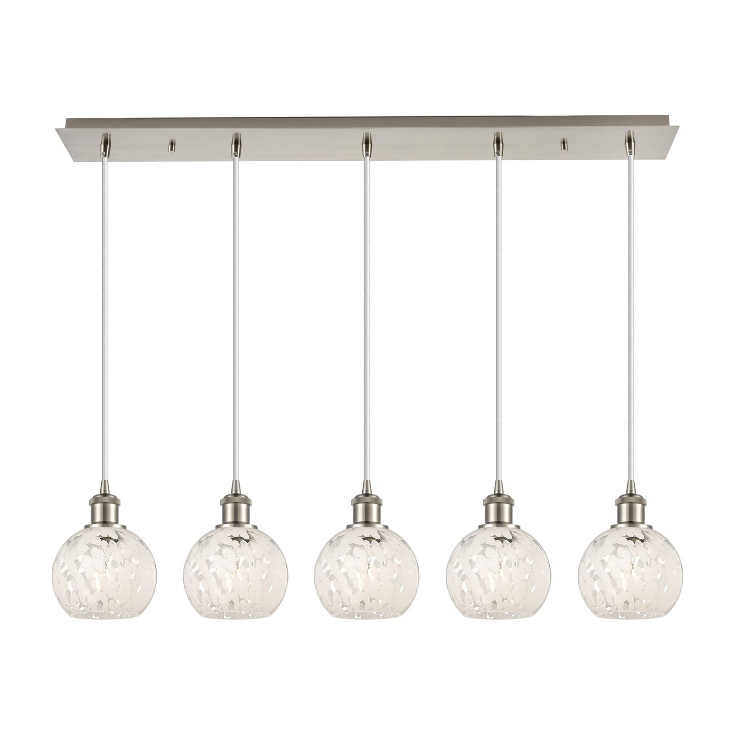 Innovations White Mouchette 38in 5-Light Linear Pendant | Art Deco Brushed Satin Nickel and Clear Glass | Kitchen Island & | Model 125B-5P-SN-G1216-6WM