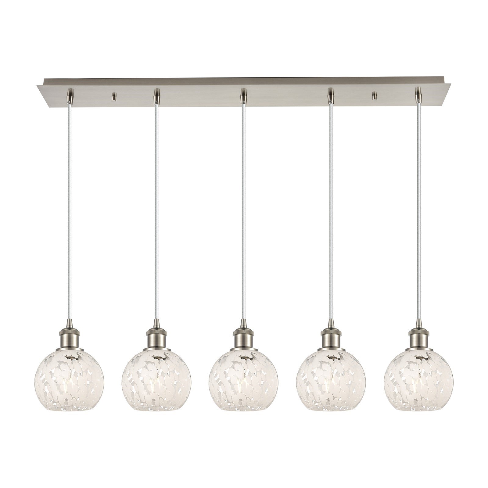 Innovations White Mouchette 38in 5-Light Linear Pendant | Art Deco Brushed Satin Nickel and Clear Glass | Kitchen Island & | Model 125B-5P-SN-G1216-6WM