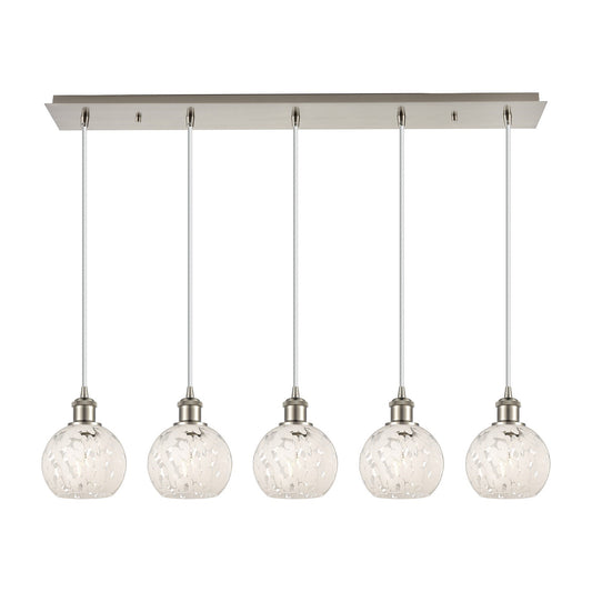 Innovations White Mouchette 38in 5-Light Linear Pendant | Art Deco Brushed Satin Nickel and Clear Glass | Kitchen Island & | Model 125B-5P-SN-G1216-6WM
