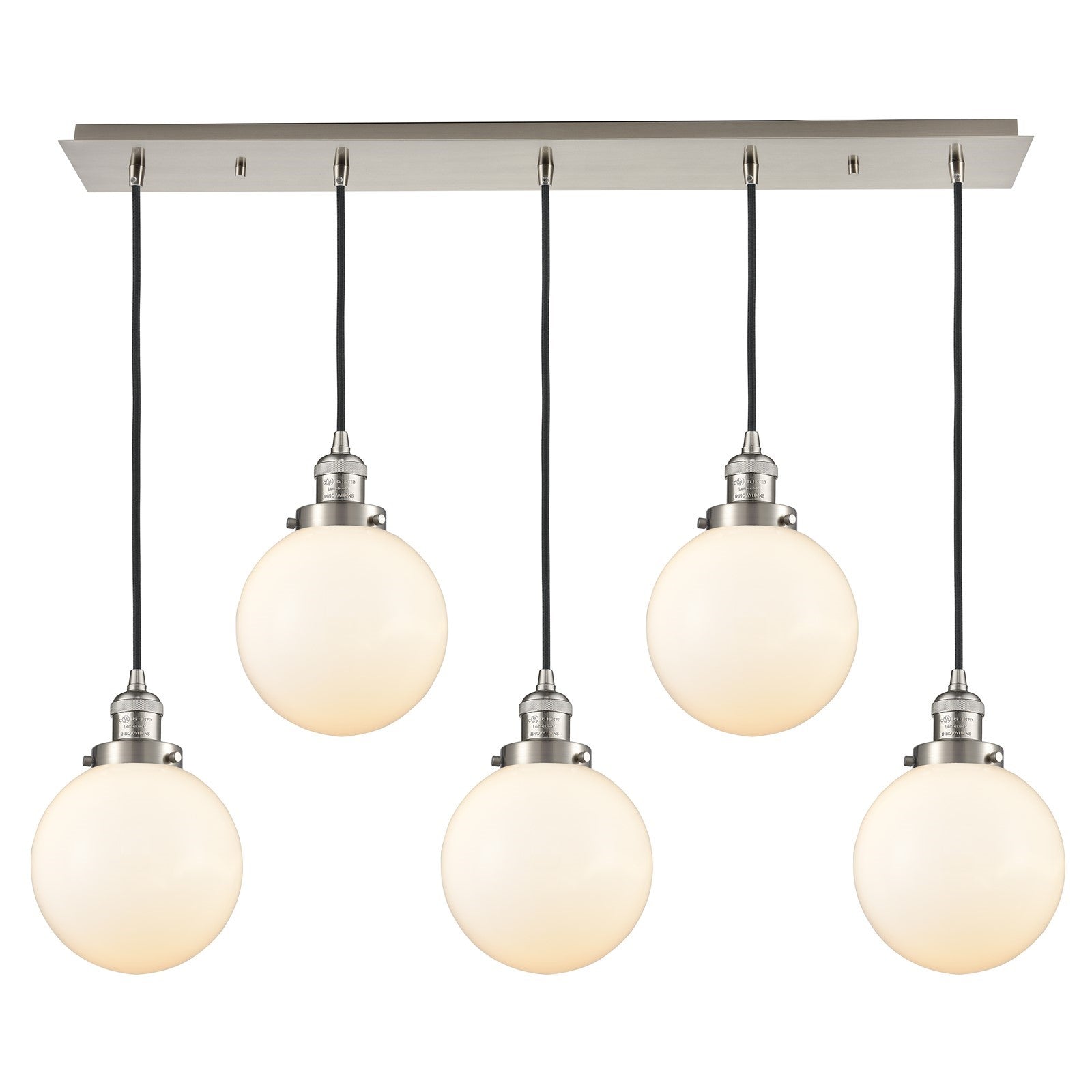 Innovations Beacon 40in 5-Light Linear Pendant | Art Deco Brushed Satin Nickel and Matte White Frosted Glass | Kitchen Island & | Model 125F-5P-SN-G201-8