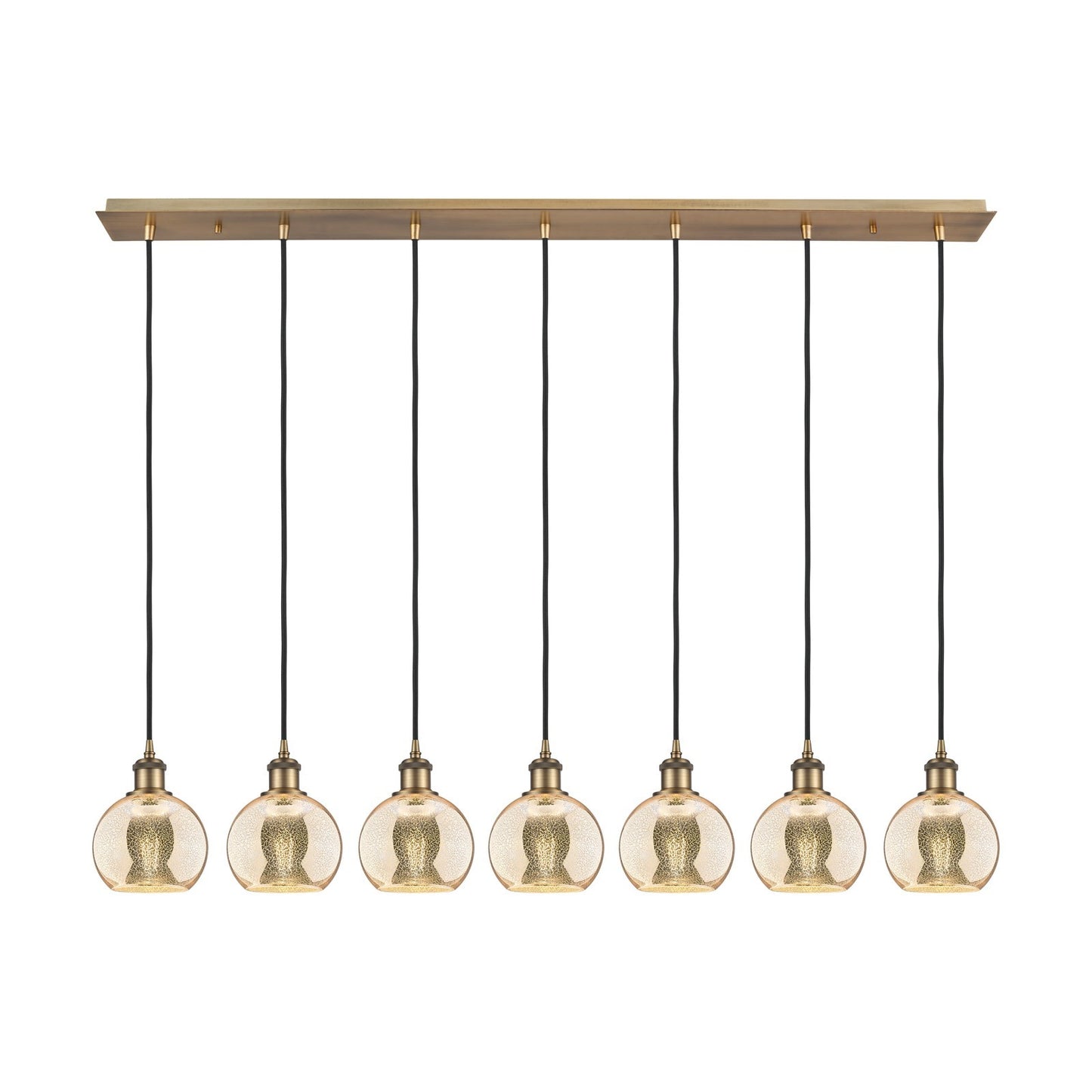 Innovations Athens 49in 7-Light Linear Pendant | Art Deco Brushed Brass Steel and Mercury Glass | Kitchen Island & Dining Room | Model 127B-7P-BB-G128-6
