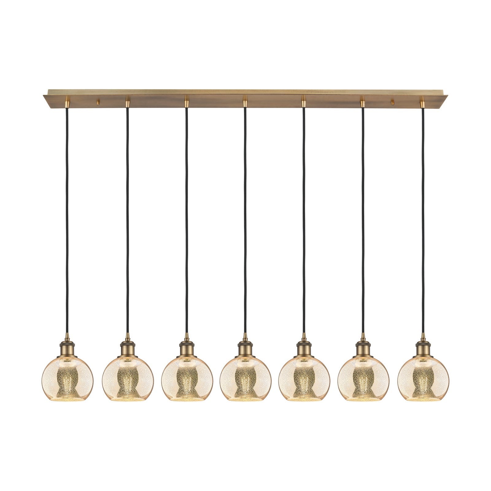 Innovations Athens 49in 7-Light Linear Pendant | Art Deco Brushed Brass Steel and Mercury Glass | Kitchen Island & Dining Room | Model 127B-7P-BB-G128-6