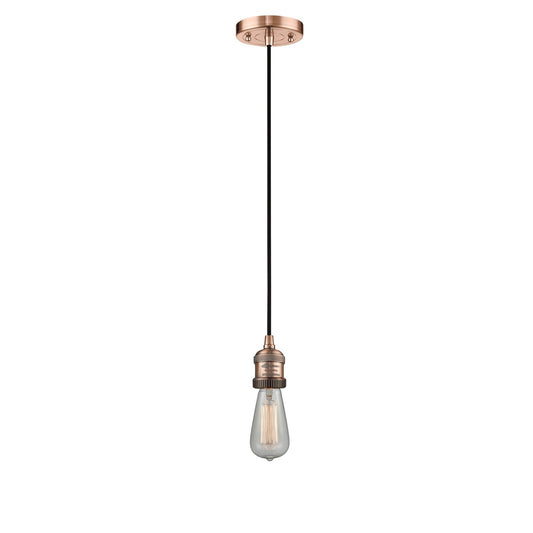Innovations Bare Bulb 5in 1-Light Mini Pendant | Industrial Antique Copper Steel and Cast Brass | Kitchen Island & Dining Room | Model 201C-AC
