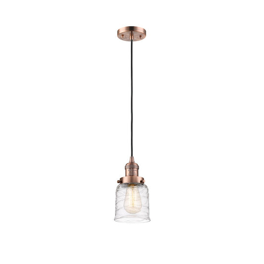 Innovations Franklin Restoration Bell 5in 1-Light Mini Pendant | Industrial Antique Copper Steel and Deco Swirl Glass | Kitchen | Model 201C-AC-G513