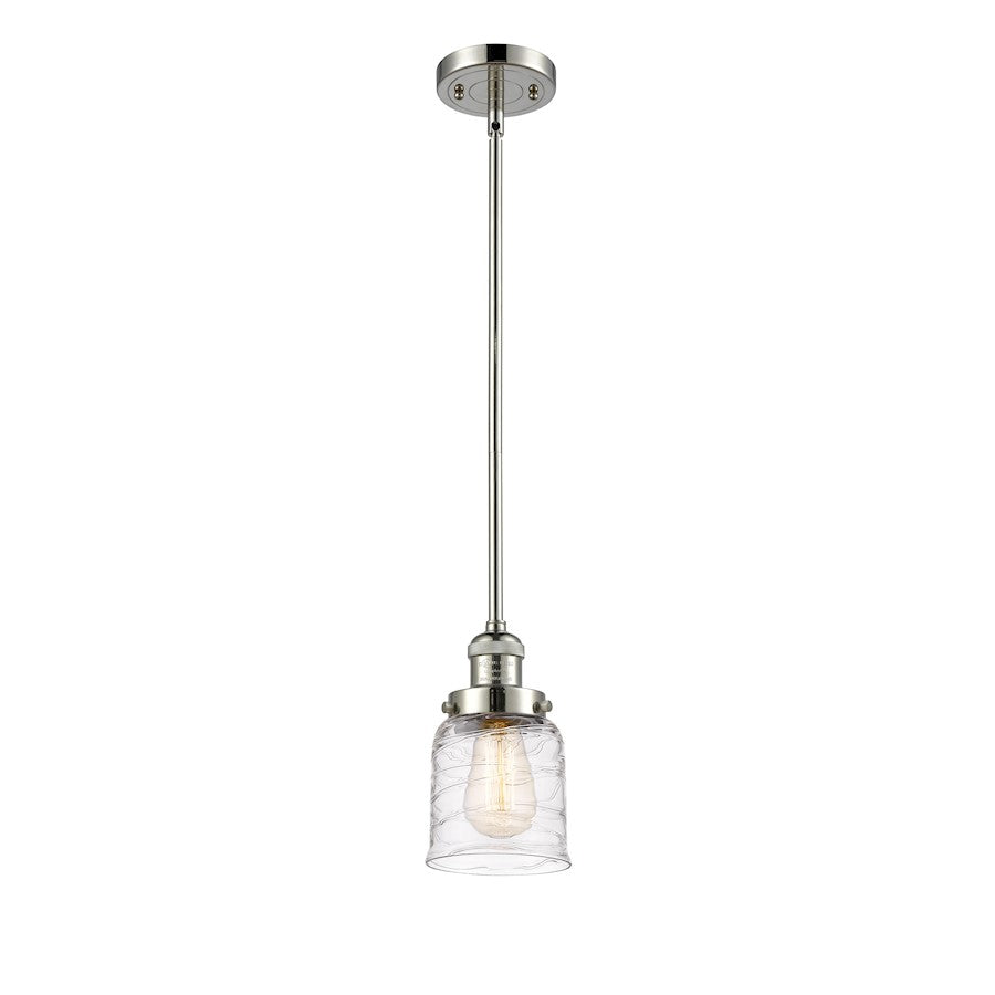 Innovations Franklin Restoration Bell 1-Light Mini Pendant | Industrial Farmhouse Polished Nickel and Deco Swirl Glass | Kitchen | Model 201S-PN-G513