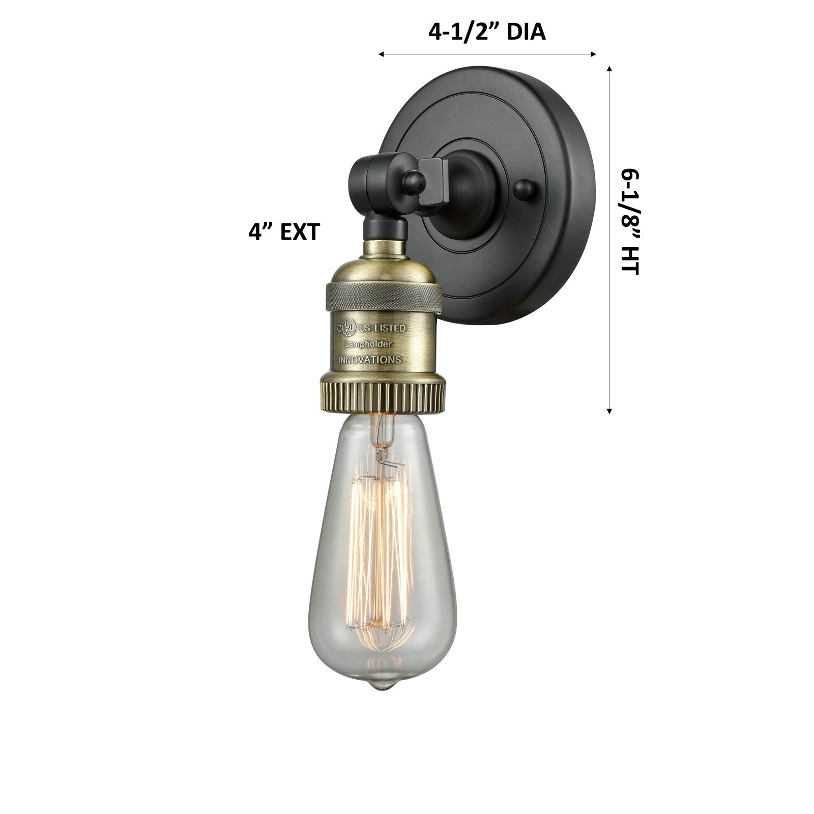 Innovations 1-LT Bare Bulb 4.5" ADA Compliant Sconce, BK Brass
