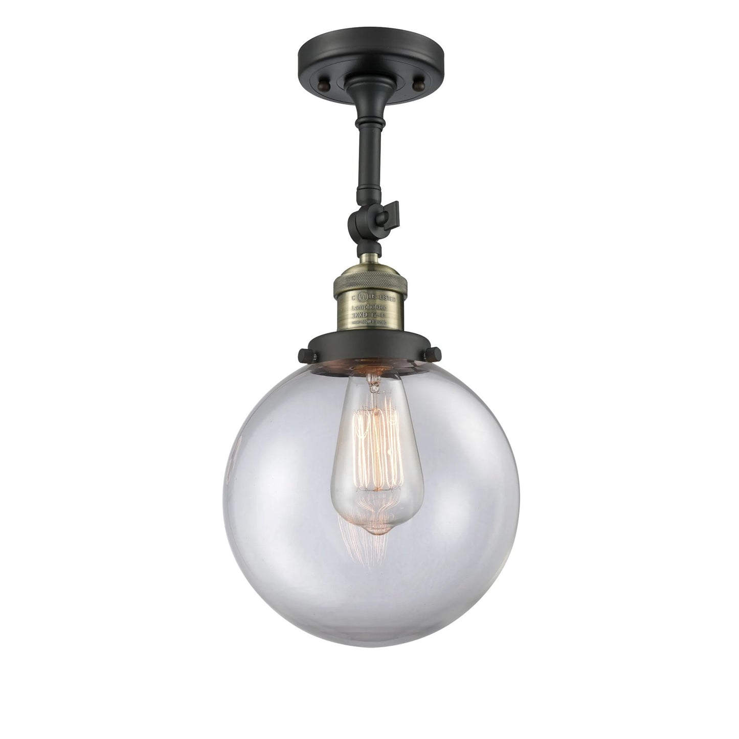 Innovations Beacon 8in 1-Light LED Wall Sconce | Industrial Black Antique Brass Cast Brass and Clear Globe Glass | Hallway & | Model 203-BAB-G202-8-LED