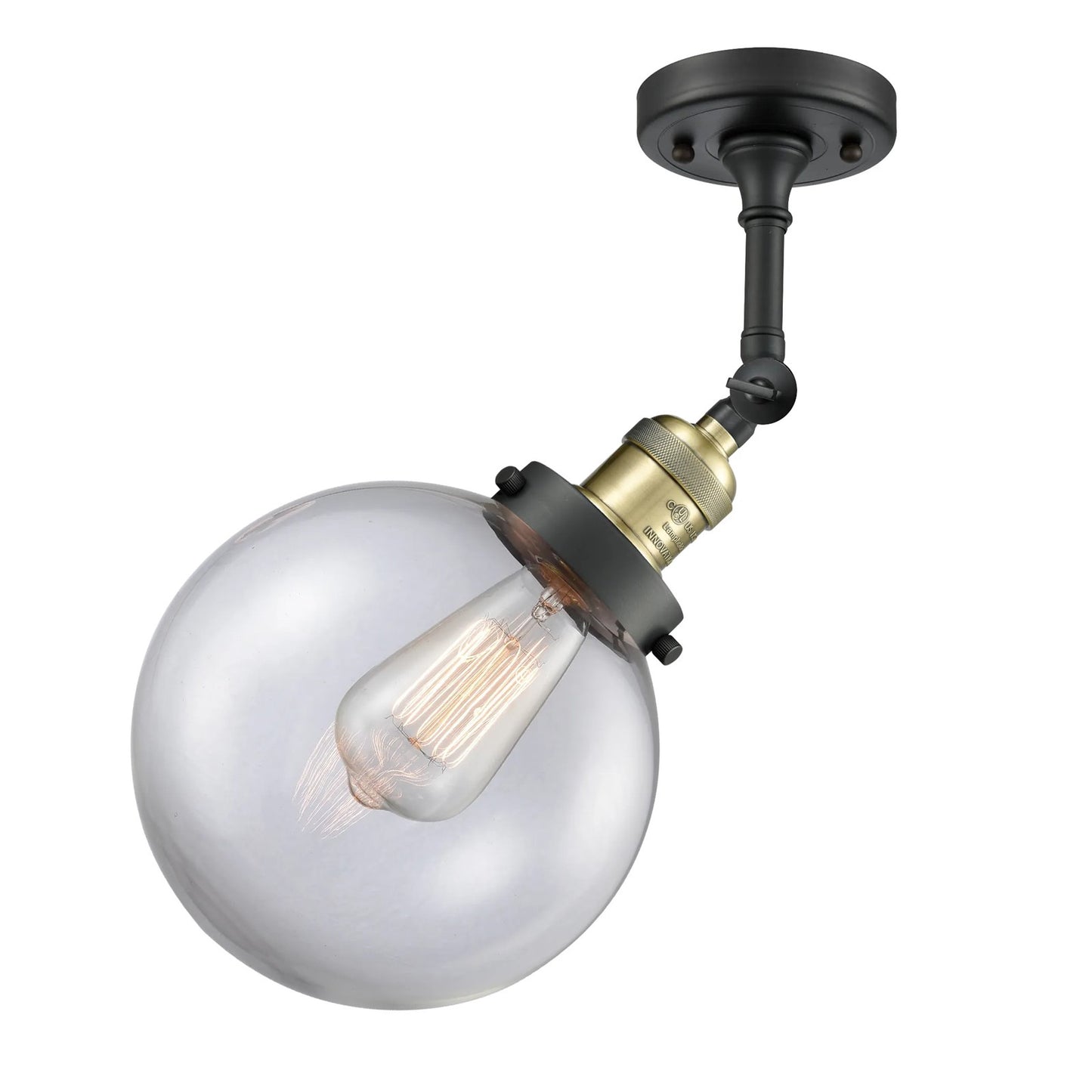 Innovations Beacon 8in 1-Light LED Wall Sconce | Industrial Black Antique Brass Cast Brass and Clear Globe Glass | Hallway & | Model 203-BAB-G202-8-LED