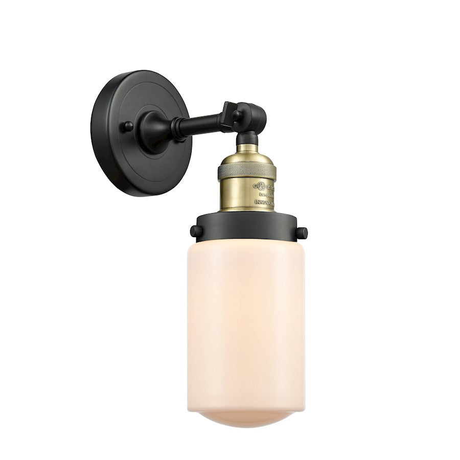 Innovations Dover 1-Light Wall Sconce | Traditional Black Antique Brass and Matte White Frosted Glass | Bedroom & Hallway Accent | Model 203-BAB-G311