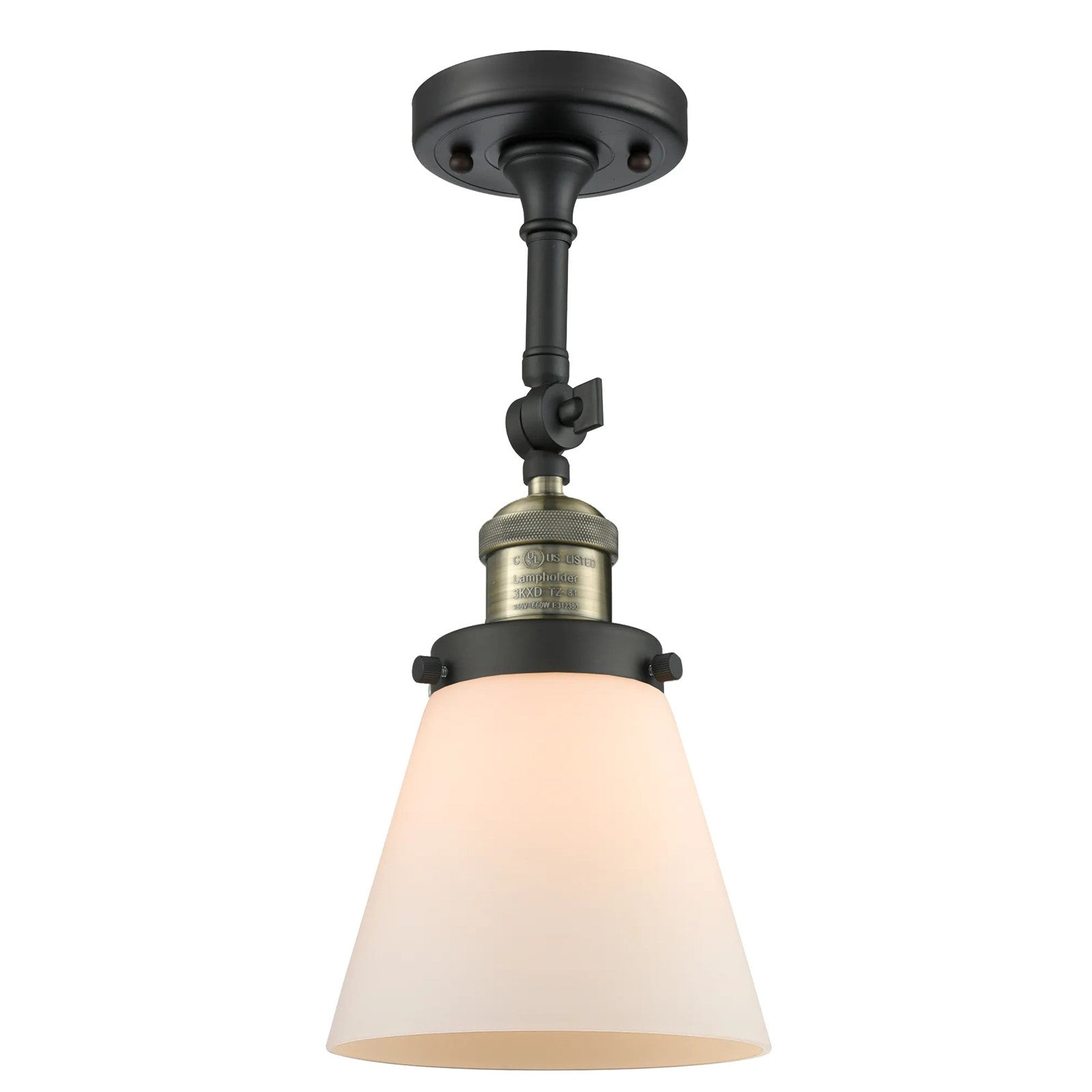 Innovations Lighting SM Cone 6in 1-Light Wall Sconce | Industrial Black Antique Brass and Matte White Cased Glass | Damp Location | Model 203-BAB-G61
