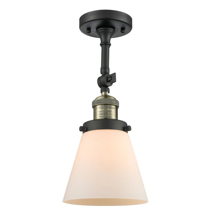 Innovations Lighting SM Cone 6in 1-Light Wall Sconce | Industrial Black Antique Brass and Matte White Cased Glass | Damp Location | Model 203-BAB-G61