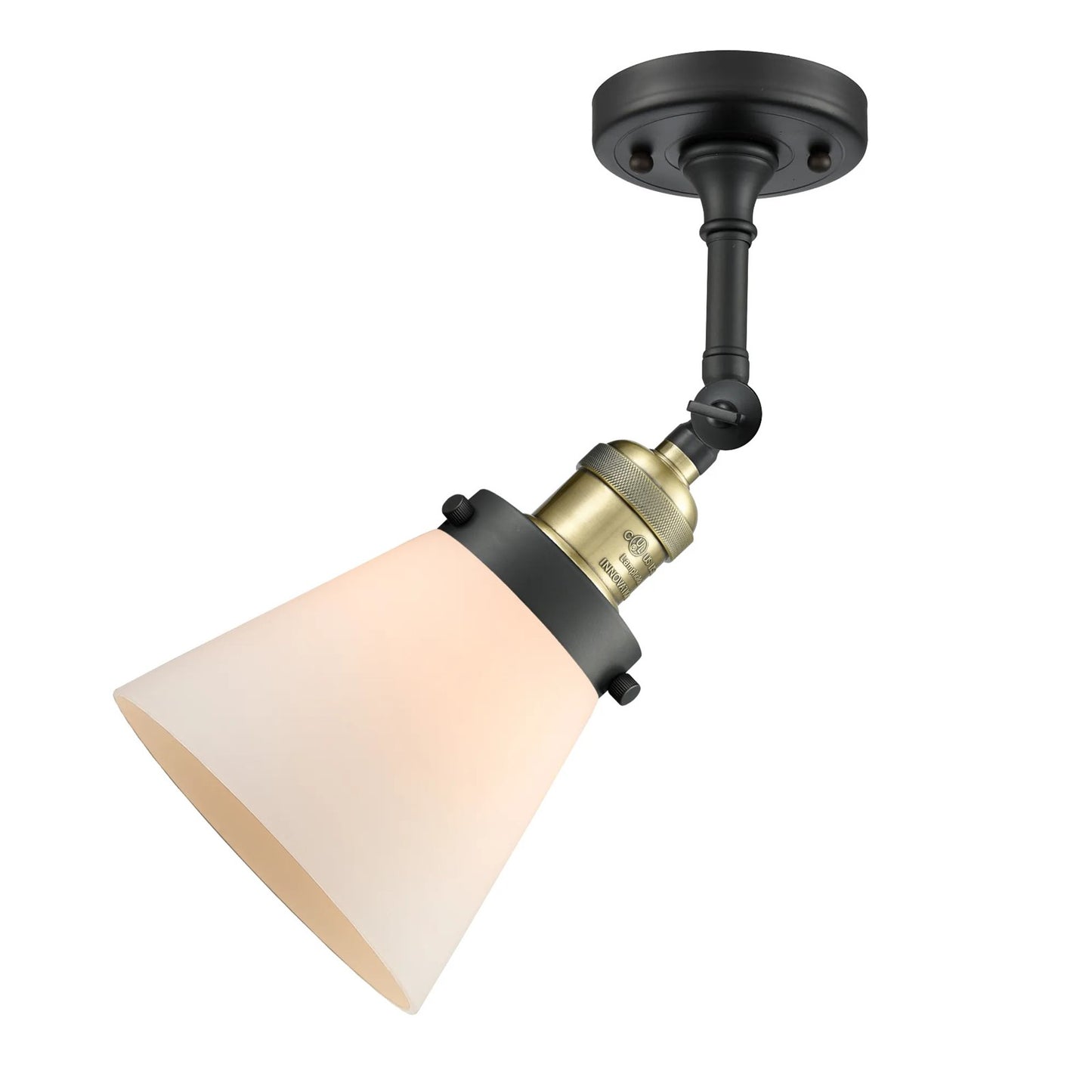 Innovations Lighting SM Cone 6in 1-Light Wall Sconce | Industrial Black Antique Brass and Matte White Cased Glass | Damp Location | Model 203-BAB-G61