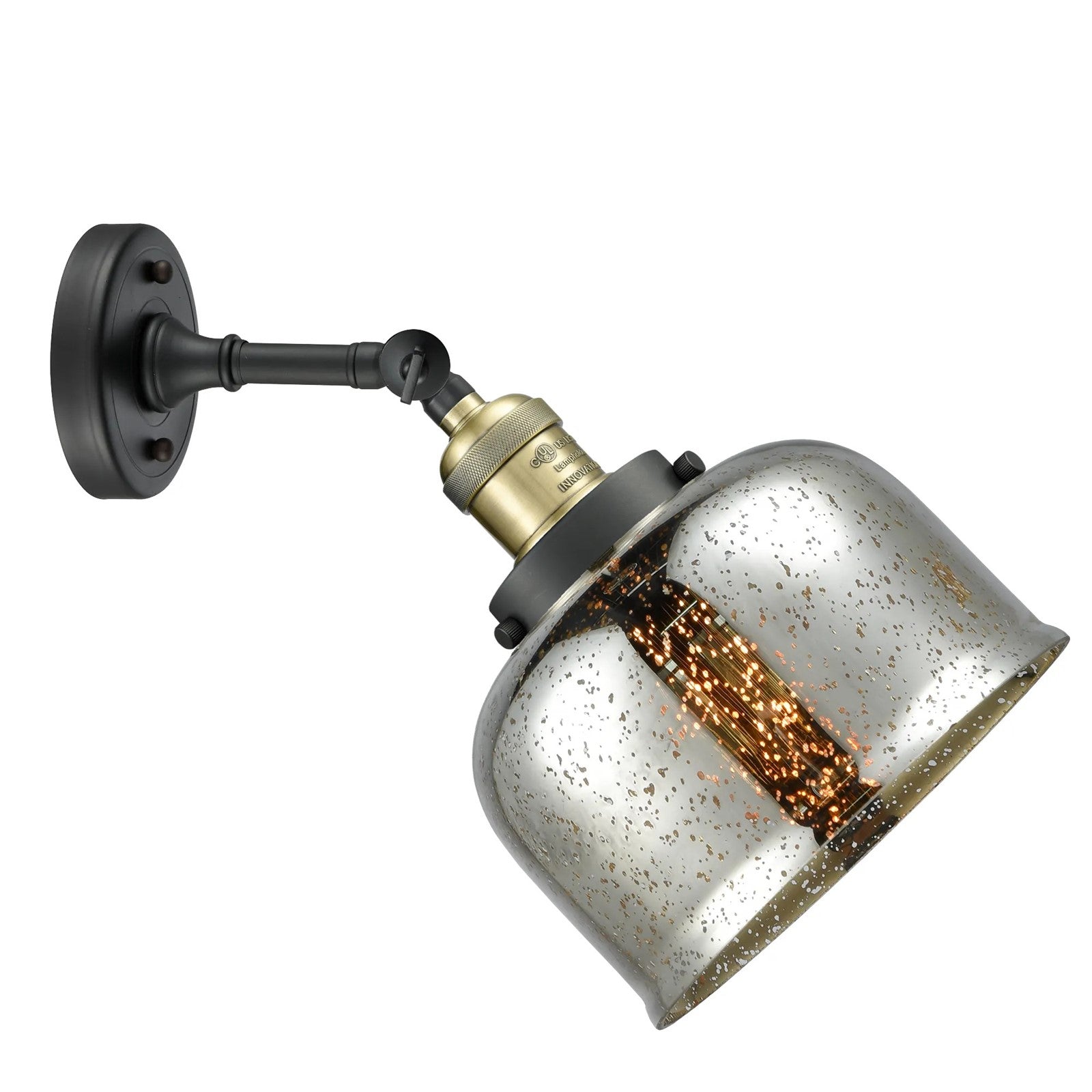 Innovations LG Bell 8in 1-Light Wall Sconce | Traditional Black Antique Brass and Silver Mercury Glass | Bathroom Vanity & Hallway | Model 203-BAB-G78