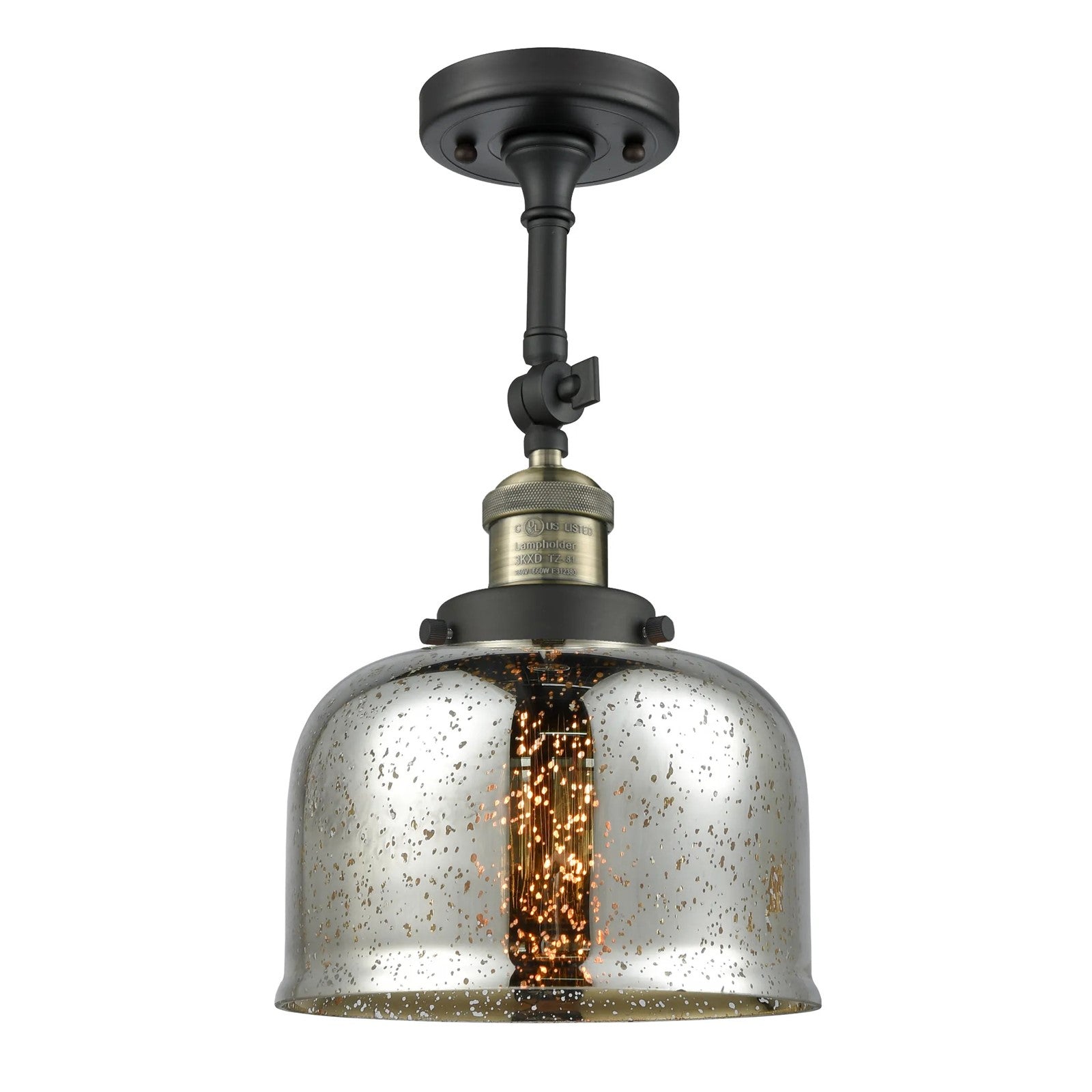 Innovations LG Bell 8in 1-Light Wall Sconce | Traditional Black Antique Brass and Silver Mercury Glass | Bathroom Vanity & Hallway | Model 203-BAB-G78