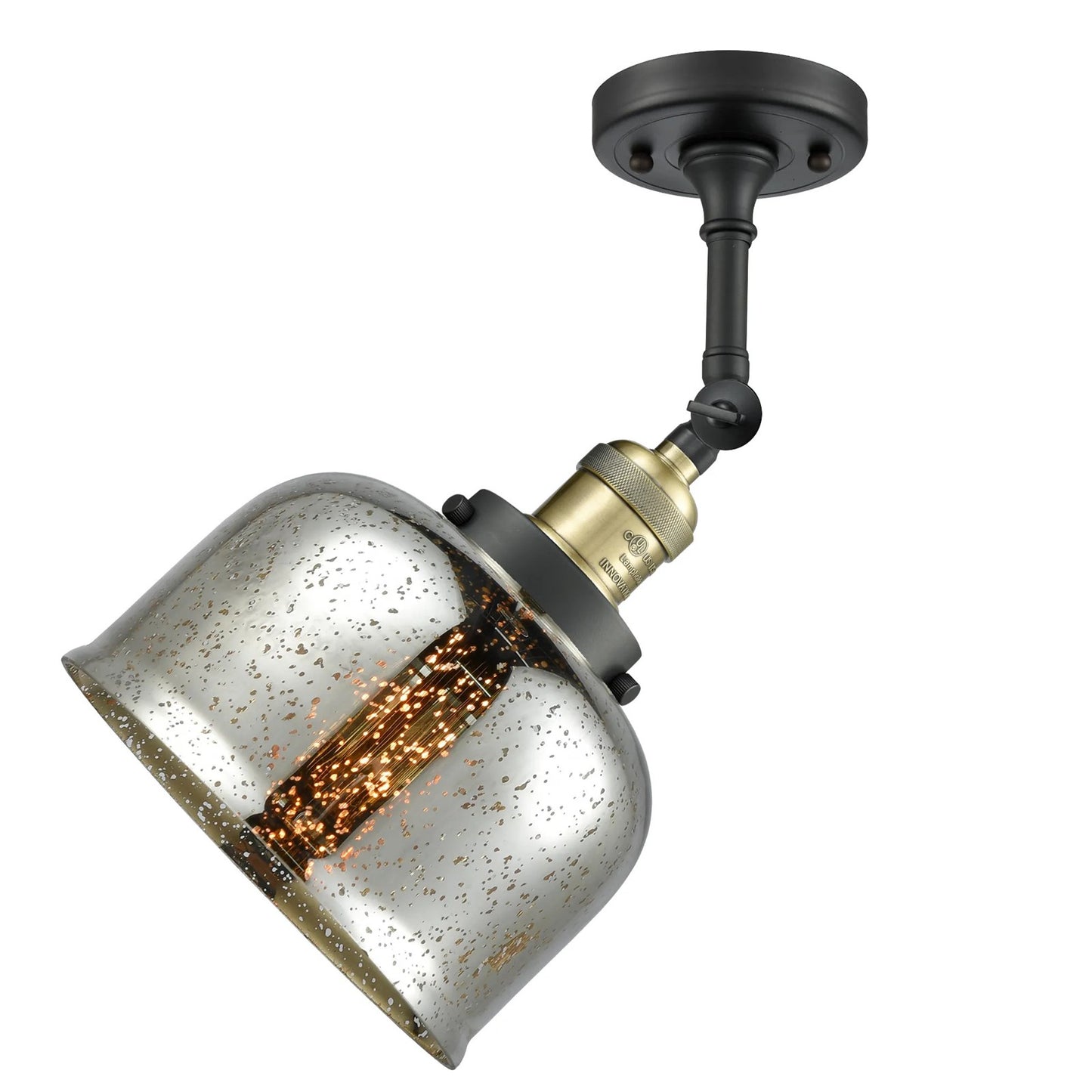 Innovations LG Bell 8in 1-Light Wall Sconce | Traditional Black Antique Brass and Silver Mercury Glass | Bathroom Vanity & Hallway | Model 203-BAB-G78