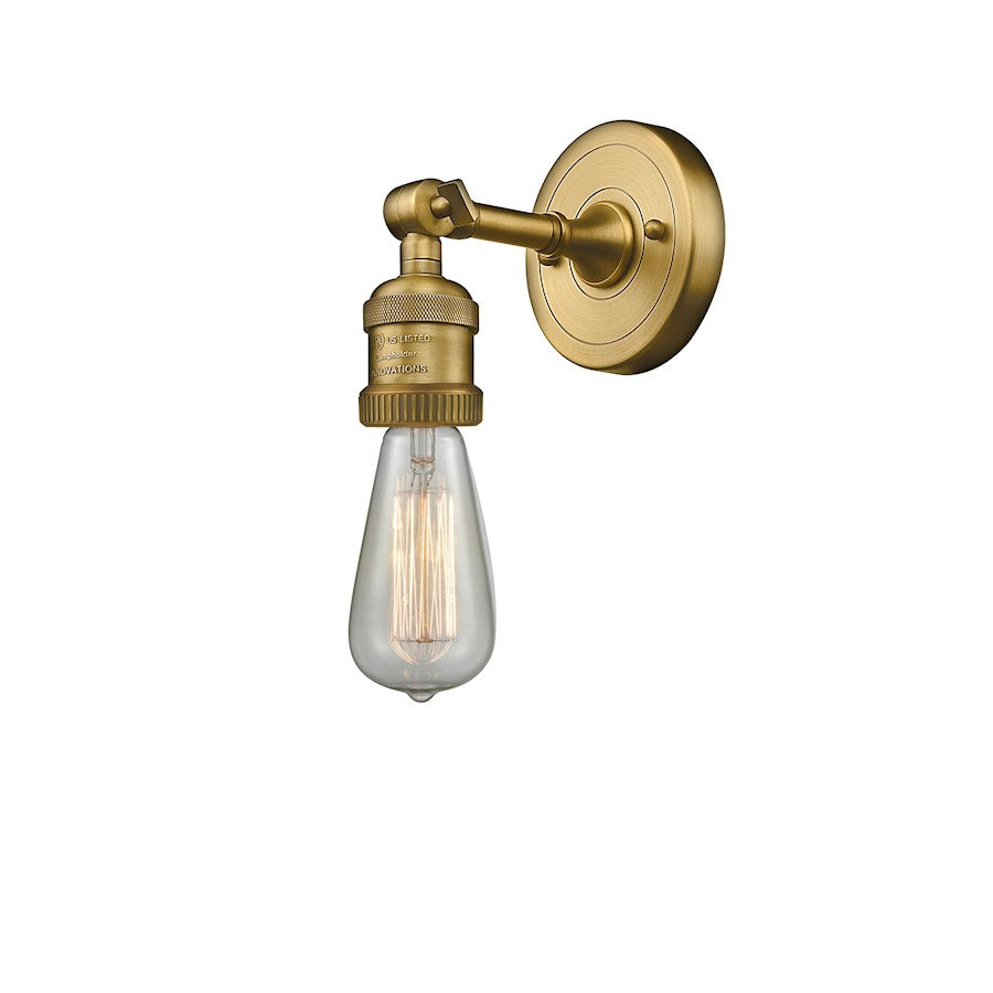 Innovations Franklin Restoration Bare Bulb 1-Light Wall Sconce | Traditional Industrial Brushed Brass Steel and Cast Brass | Bathroom & | Model 203-BB