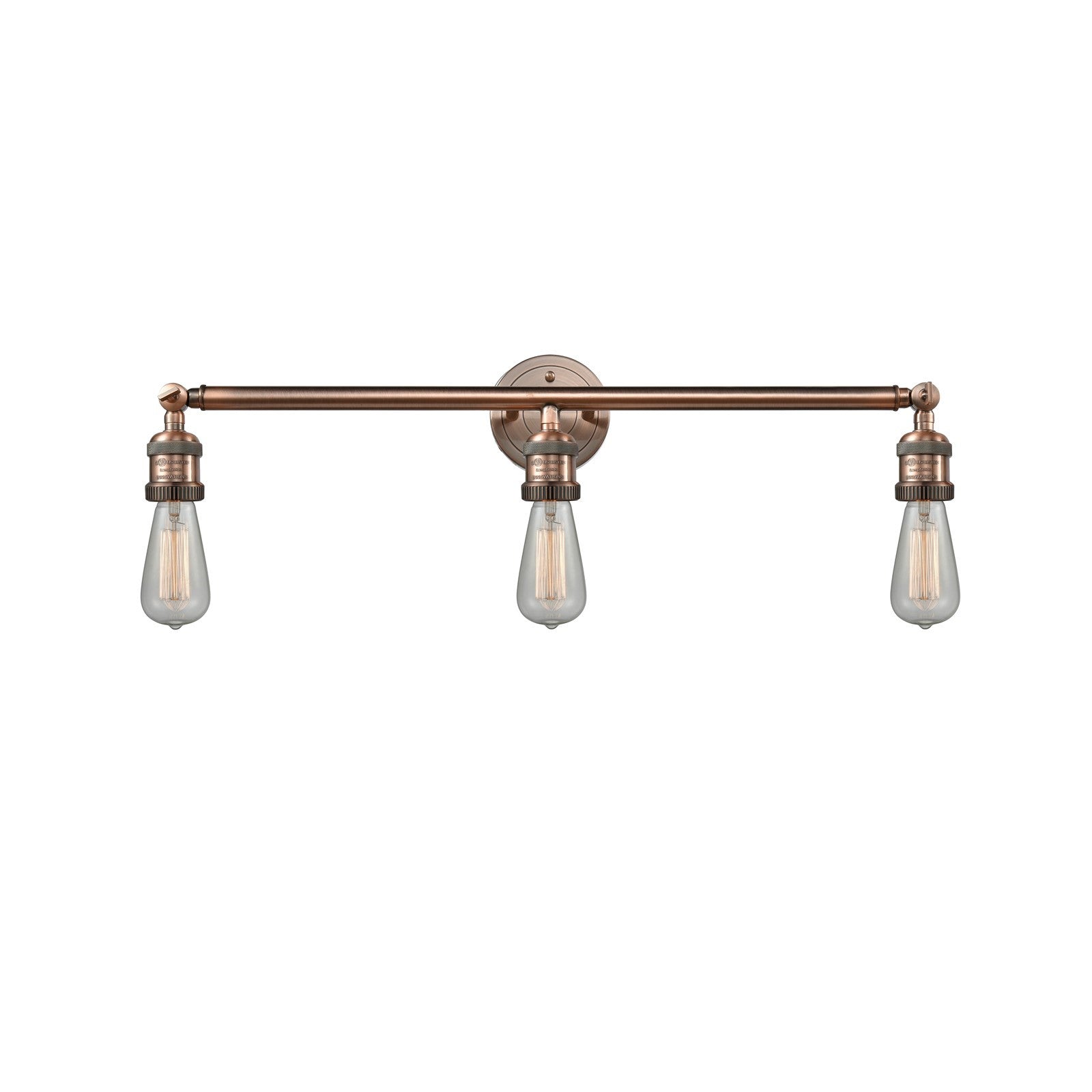 Innovations Bare Bulb 30in 3-Light Bath Vanity Light | Industrial Antique Copper Steel and Cast Brass | Bathroom Vanity | Model 205-AC