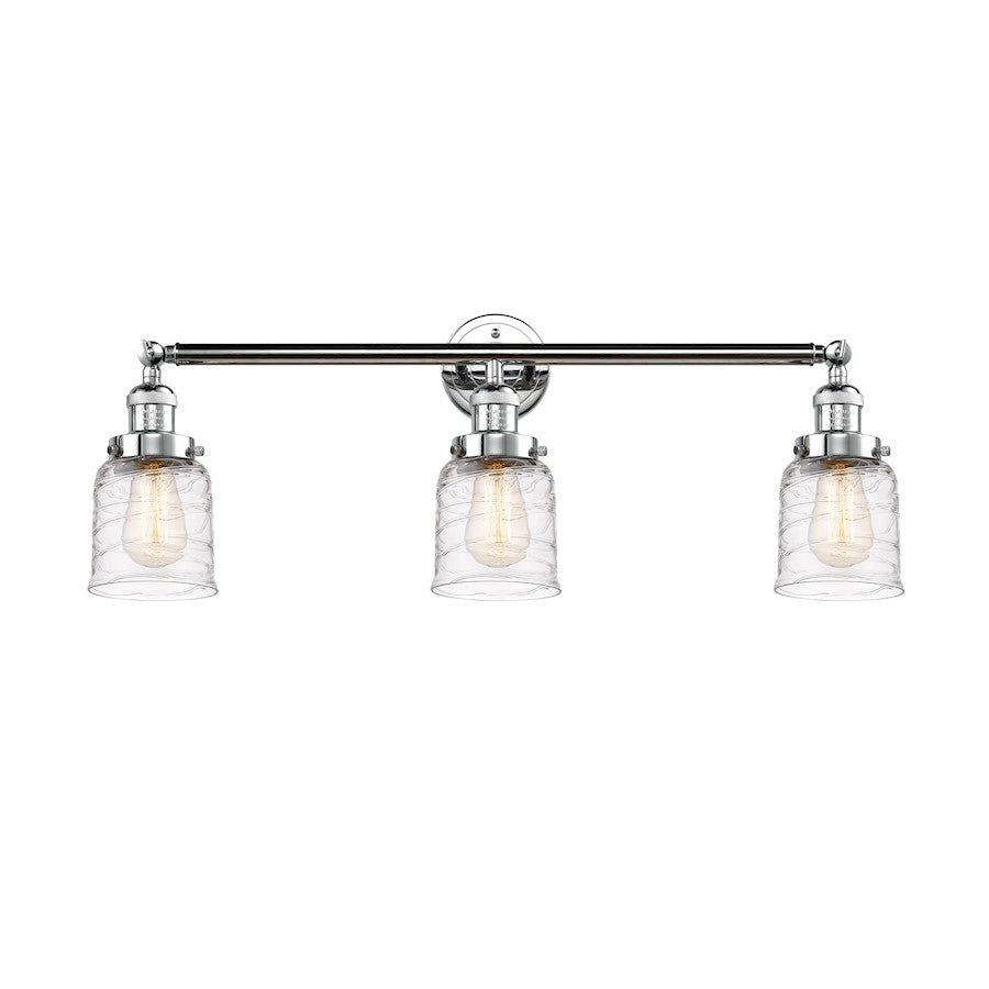 Innovations Franklin Restoration Bell 30in 3-Light Vanity | Industrial Farmhouse Polished Chrome and Deco Swirl Glass | Bathroom | Model 205-PC-G513