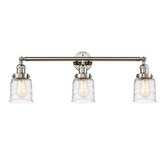 Innovations Franklin Restoration Bell 30in 3-Light Vanity | Industrial Polished Nickel and Deco Swirl Glass | Bathroom Vanity | Model 205-PN-G513