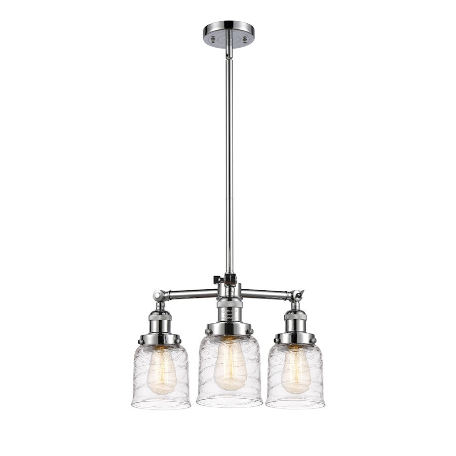 Innovations Franklin Restoration Bell 19in 3-Light LED Chandelier | Industrial Farmhouse Polished Chrome and Deco Swirl Glass | Model 207-PC-G513-LED